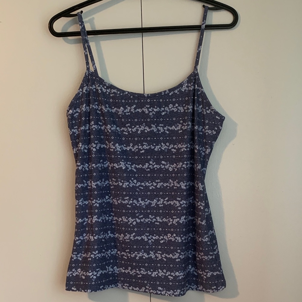 Ardene Basic Navy Blue Horizontally Floral Design Tank Top Size XL Fits Large